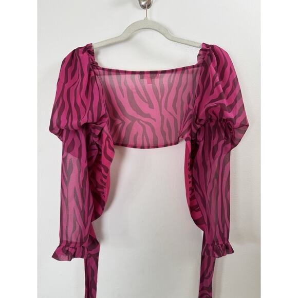 For Love & Lemons Magenta Zebra Stripe Crop Blouse Glam Baddie Maximalist XS - Picture 6 of 7
